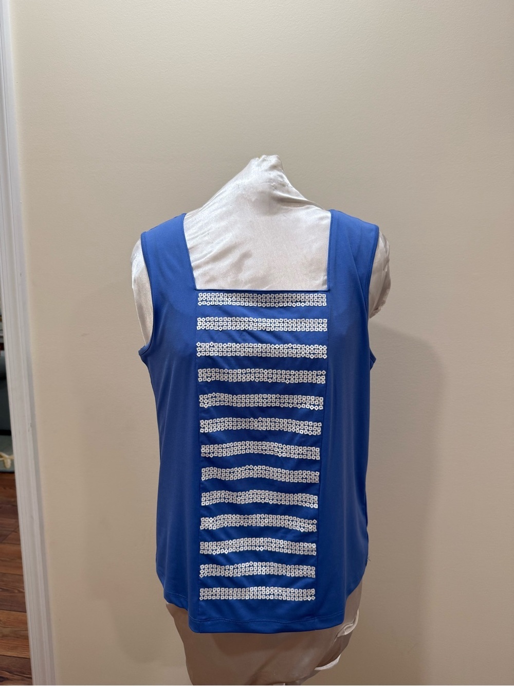 Bob Mackie Wearable Art Blue Open-Front Cardigan with Striped Inner Tank (small) - Picture 4 of 6